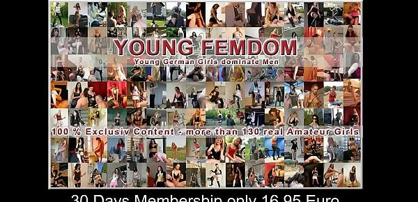  3 Young Femdom Girls in Action - Domination from a old fat guy